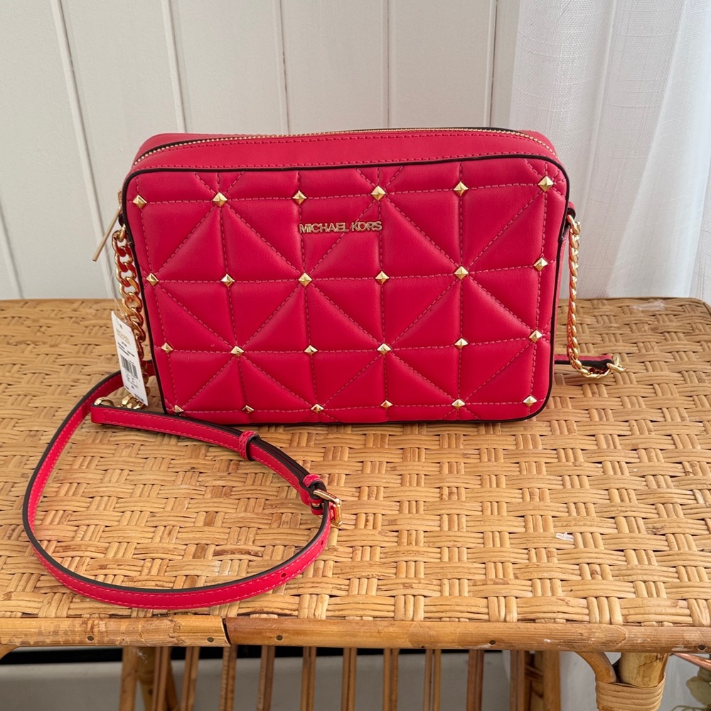 Michael Kors Deep Pink Jet Set Quilted Crossbody Bag